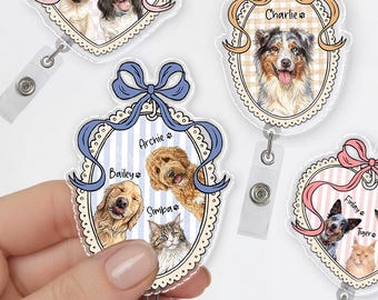 Custom Pet Badge Reel, Personalized Dog Cat Badge Reel, Retractable ID Holder for Vet Tech Nurse Gift