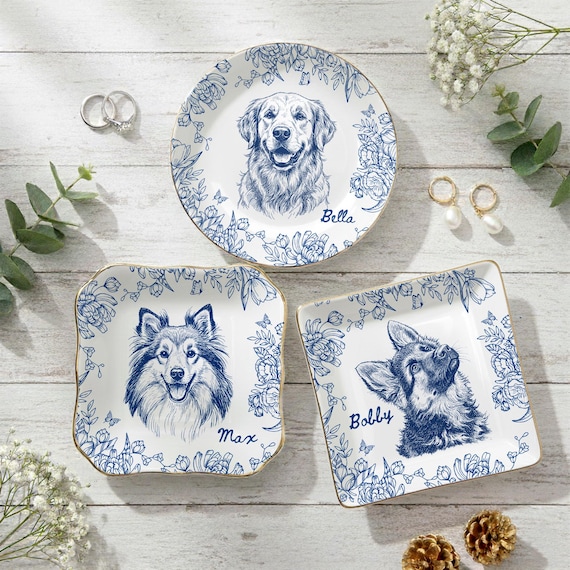 Pet Ring Dish, Custom Pet Jewelry Dish, Personalized Dog Cat Portrait Trinket Dish, Pet Memorial Ring Holder, Ceramic Gift for Pet Owner