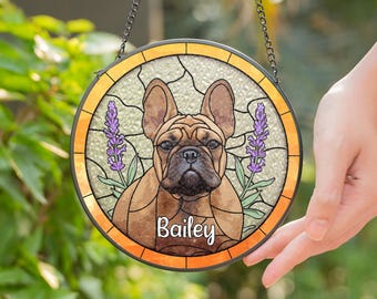 Custom Pet Memorial Portrait Stained Glass Suncatcher, Personalized Dog Memorial Suncatcher, Dog Cat Loss Glass Suncatcher,Pet Memorial Gift