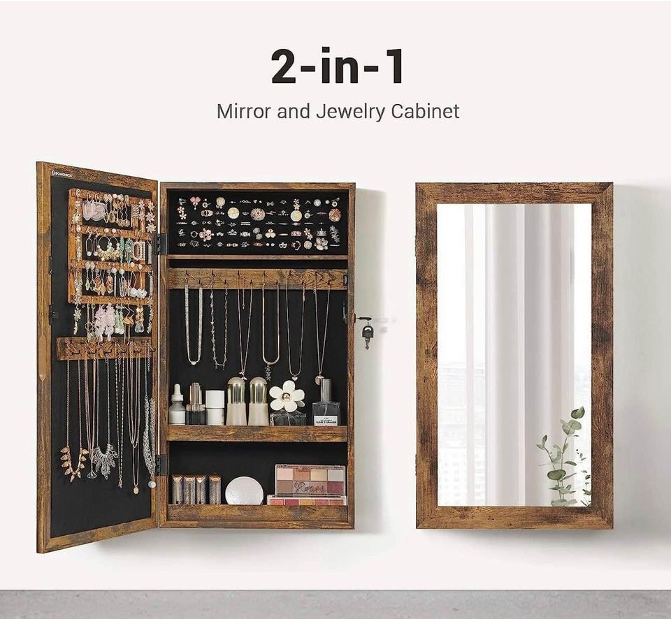 Custom Handcrafted Lockable Jewelry Cabinet Armoire With Mirror