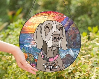 Custom Pet Memorial Portrait Stained Glass Suncatcher, Personalized Dog Memorial Suncatcher, Dog Cat Loss Glass Suncatcher,Pet Memorial Gift