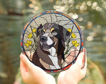 Custom Pet Memorial Stained Glass Suncatcher, Personalized Dog Memorial Portrait Suncatcher, Dog Cat Loss Glass Suncatcher,Pet Memorial Gift
