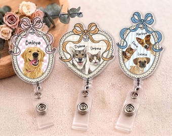 Custom Pet Badge Reel, Personalized Dog Cat Badge Reel, Retractable ID Holder for Vet Tech Nurse Gift