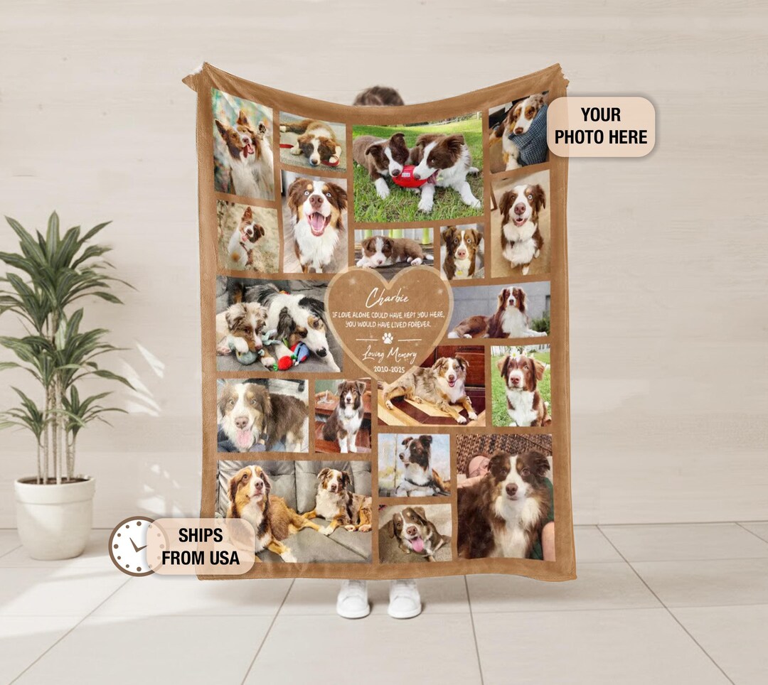 Custom Pet Memorial Photo Blanket, Personalized Dog Memorial Blanket ...