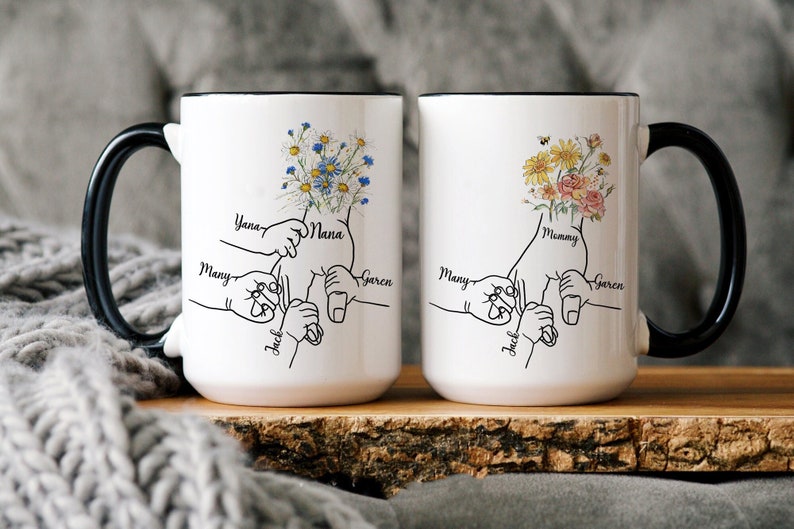 Personalized Nana Holding Kids Hands Mug, Custom Grandma Mug, Gifts For Grandma, Holding kid hands Mom Grandma Mug, Custom Kidnames Hand Mug image 1