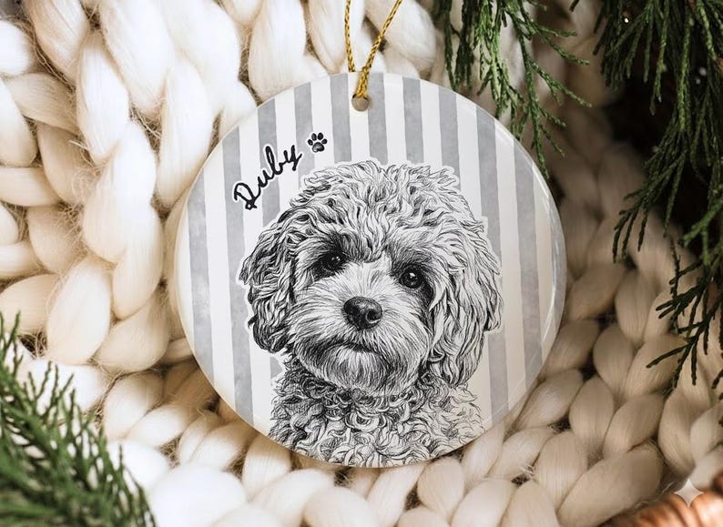 Custom Pet Ornament, Personalized Dog Cat Portrait Memorial Ornament ...