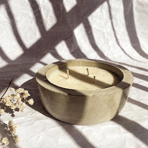 Large Soy Wax Candle in Concrete Vessel: Aromatherapy Home Decor