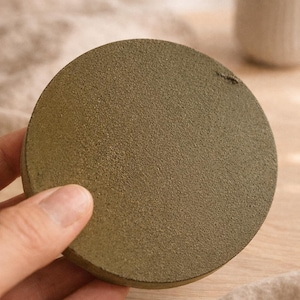 Handmade concrete coaster set with holder, Round small cement tray for drinks, Neutral modern coasters for coffee table image 9