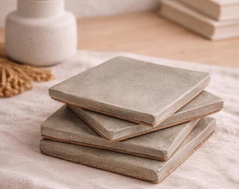 Concrete coaster set with cork base, Modern square cement drink coasters, Minimalist neutral table decor, Housewarming Gift