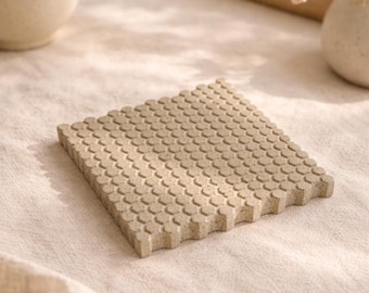 Textured concrete coaster, Modern honeycomb cement coaster for coffee table decor