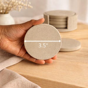 Handmade concrete coaster set with holder, Round small cement tray for drinks, Neutral modern coasters for coffee table image 7