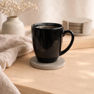 Handmade concrete coaster set with holder, Round small cement tray for drinks, Neutral modern coasters for coffee table image 3