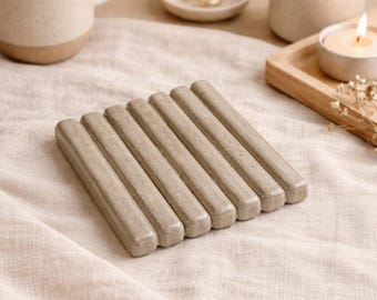 Ribbed concrete drink coasters, Minimalist geometric cement coaster set for modern homes