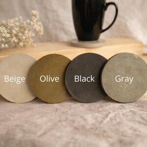Handmade concrete coaster set with holder, Round small cement tray for drinks, Neutral modern coasters for coffee table image 4