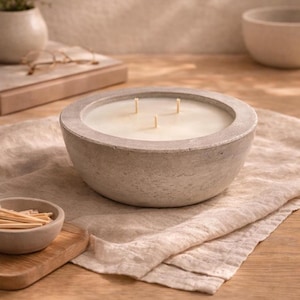 Citronella and lemon concrete candle, Minimalist concrete bowl with Coconut Soy Wax Blend Candle, Natural insect repellent candle
