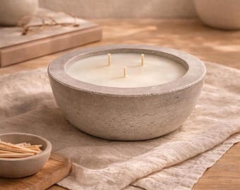 Citronella und Zitronenbetonkerze, Minimalistische Betonschale mit Kokosnuss-Sojawachskerze, natürliche Insektenschutzkerze