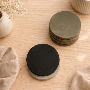 Handmade concrete coaster set with holder, Round small cement tray for drinks, Neutral modern coasters for coffee table image 10