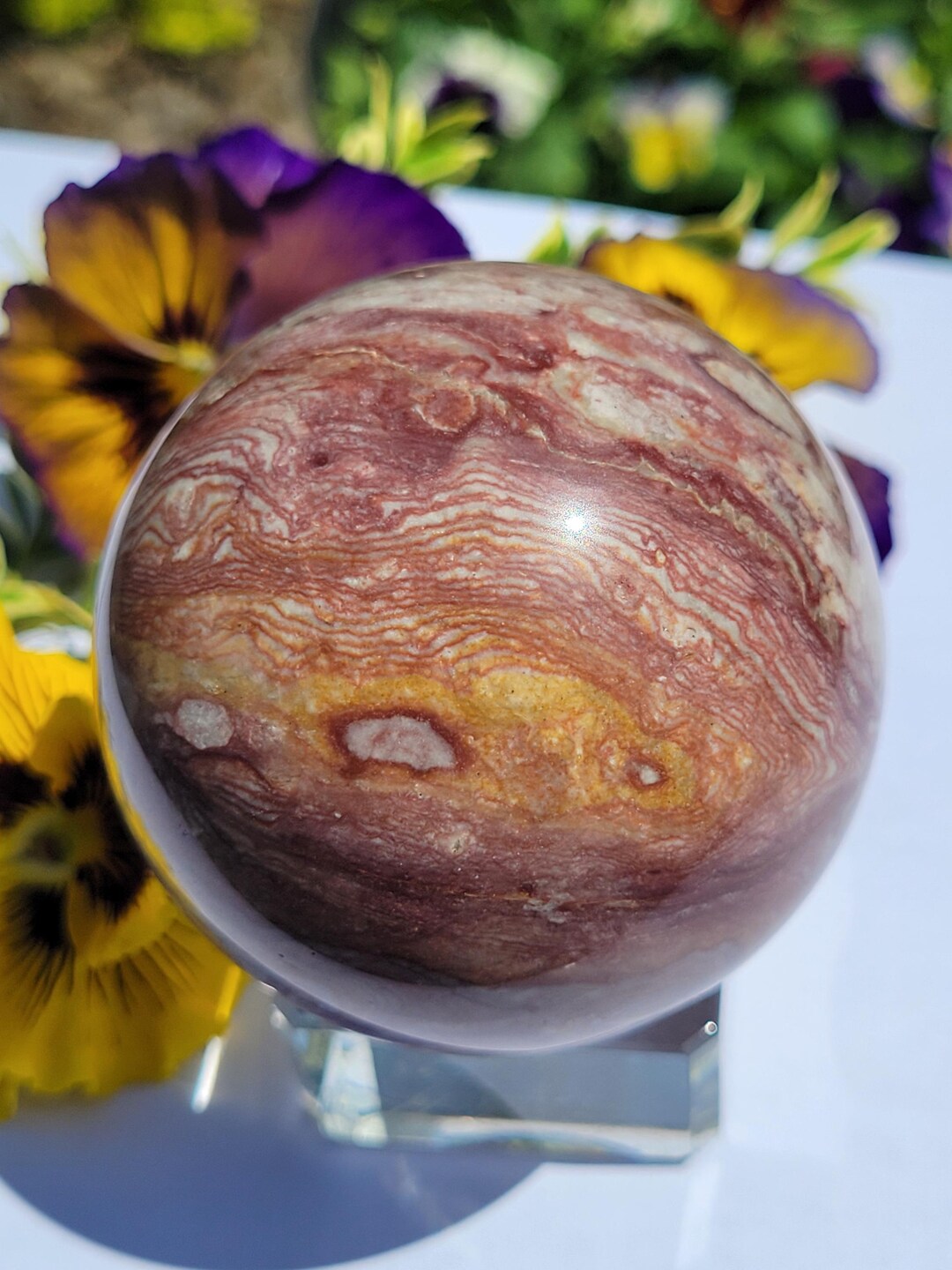 Mexican Crazy Lace Crystal Sphere: 2.5"maroon, Gold, White - Etsy