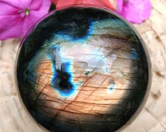 Beautiful Labradorite sphere with large bright rainbow reflections gorgeous high quality 2 .5&quot;
