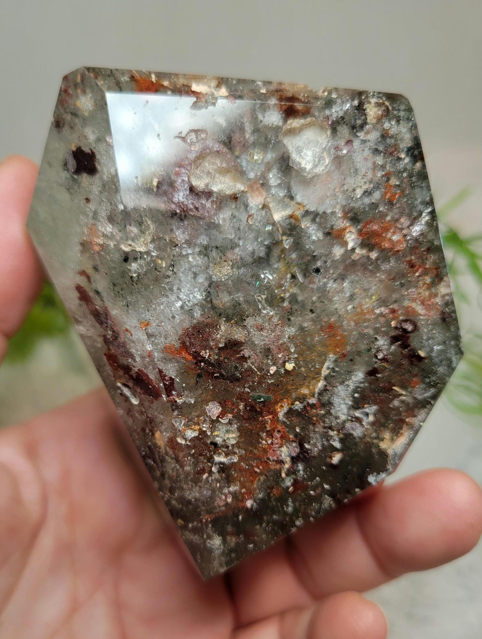 Garden Quartz Crystal: Xlarge Thousand Layer Lodolite, Rainbow