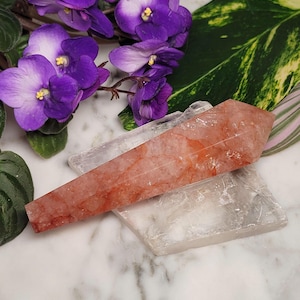 Fire Quartz Wand: 5" Brilliant 0range and Clear quartz crystal