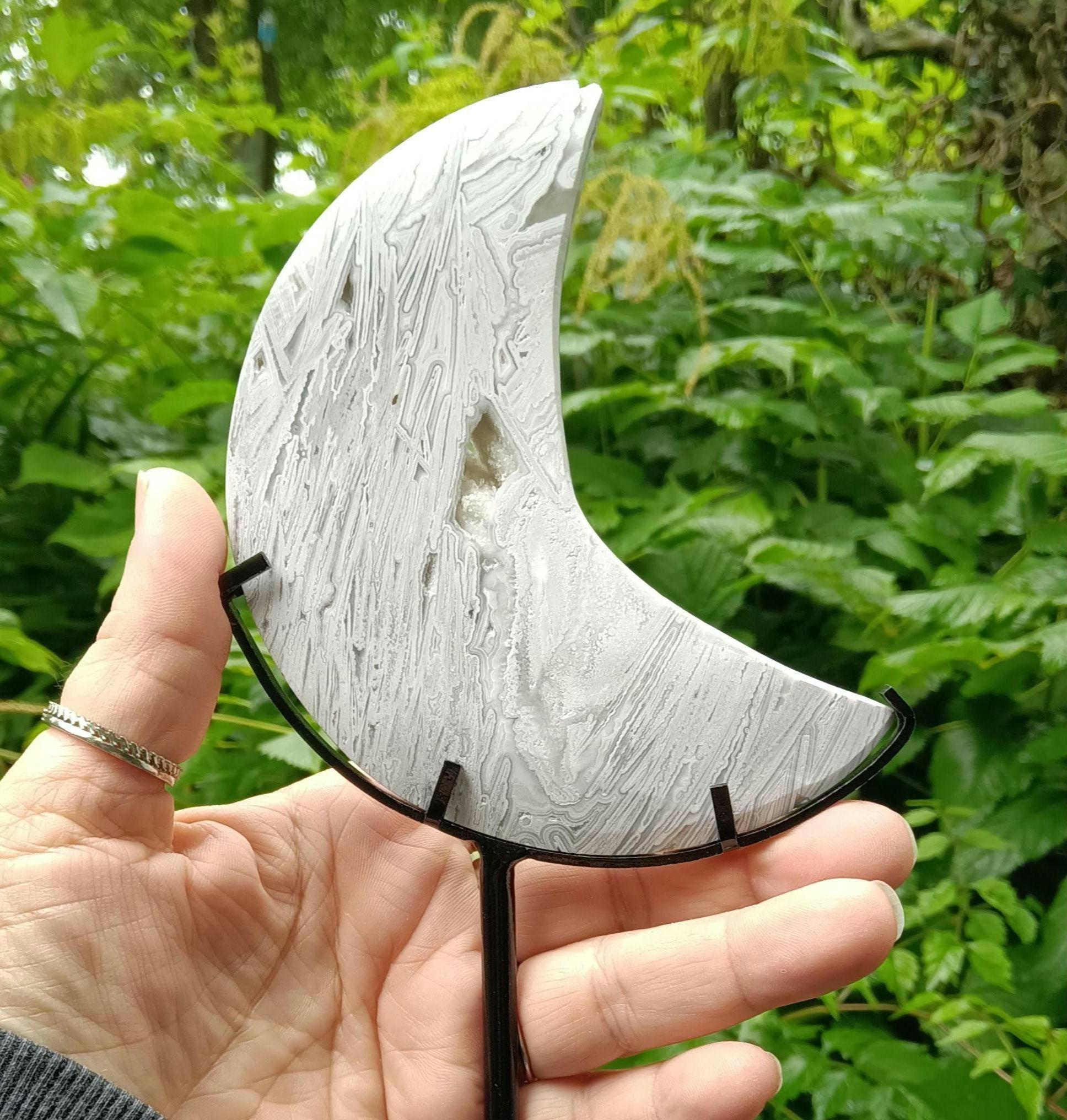Large Mexican Crazy Lace Druzy Crescent Moon 4.75