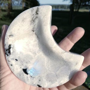 Blue Flash Moonstone Crystal Moon Bowl: Carved polished 3.5"