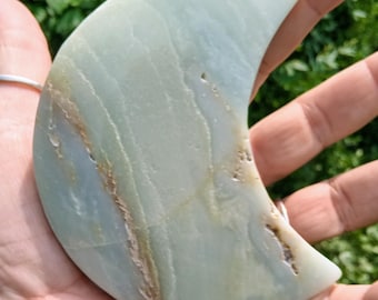 Large Caribbean Calcite Carved Polished Crystal Moon 4"