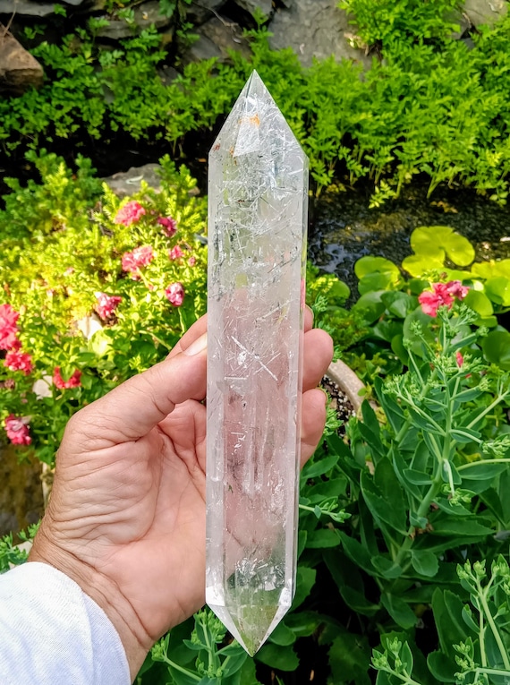 XL Double Point Rutile Quartz Crystal Wand: Rainbow Garden