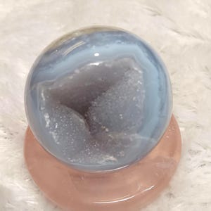 Banded Blue Lace Agate Sphere With large Druzy Cave