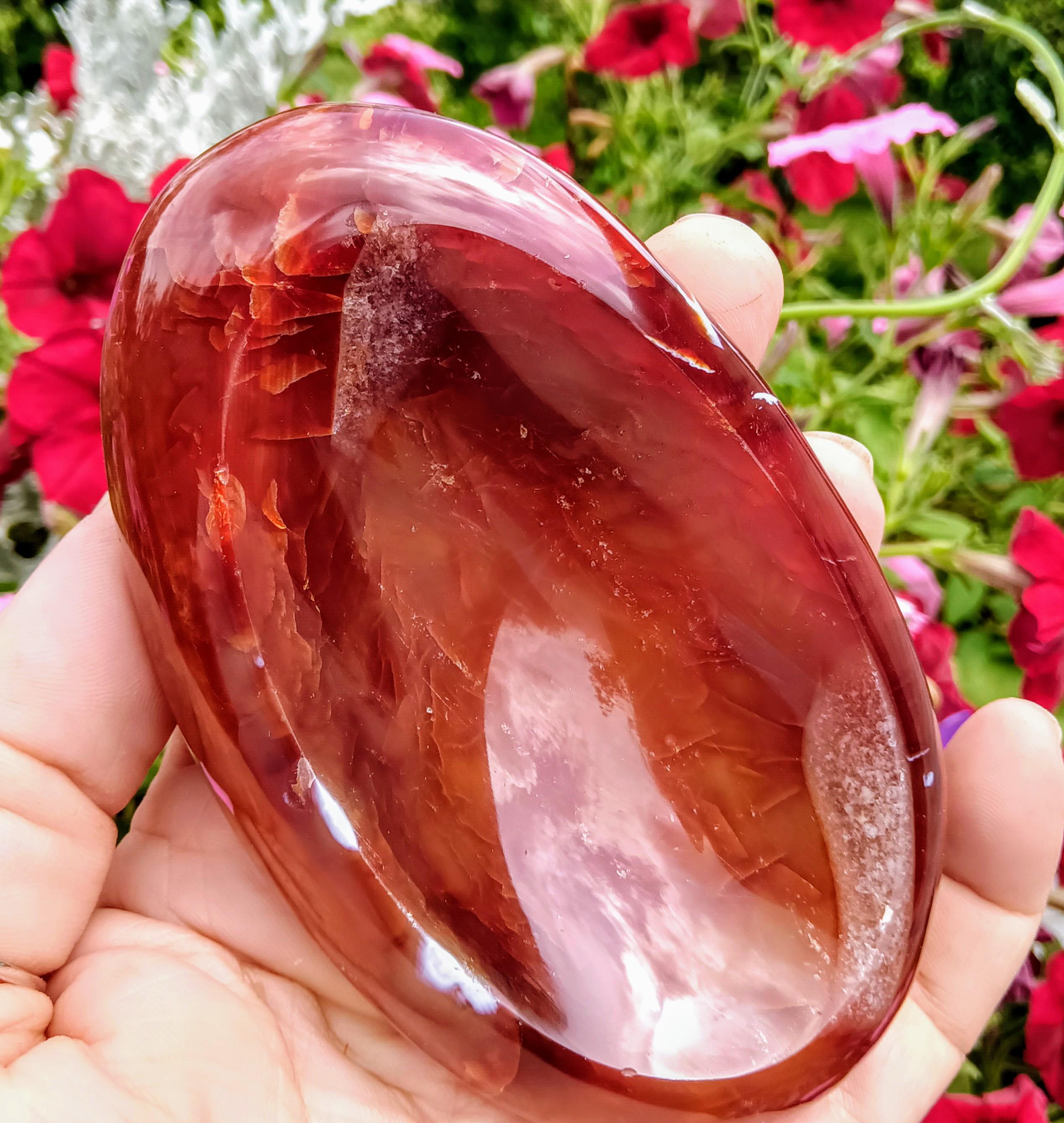 研磨されたカーネリアンクォーツクリスタルボウル：赤、オレンジ、白