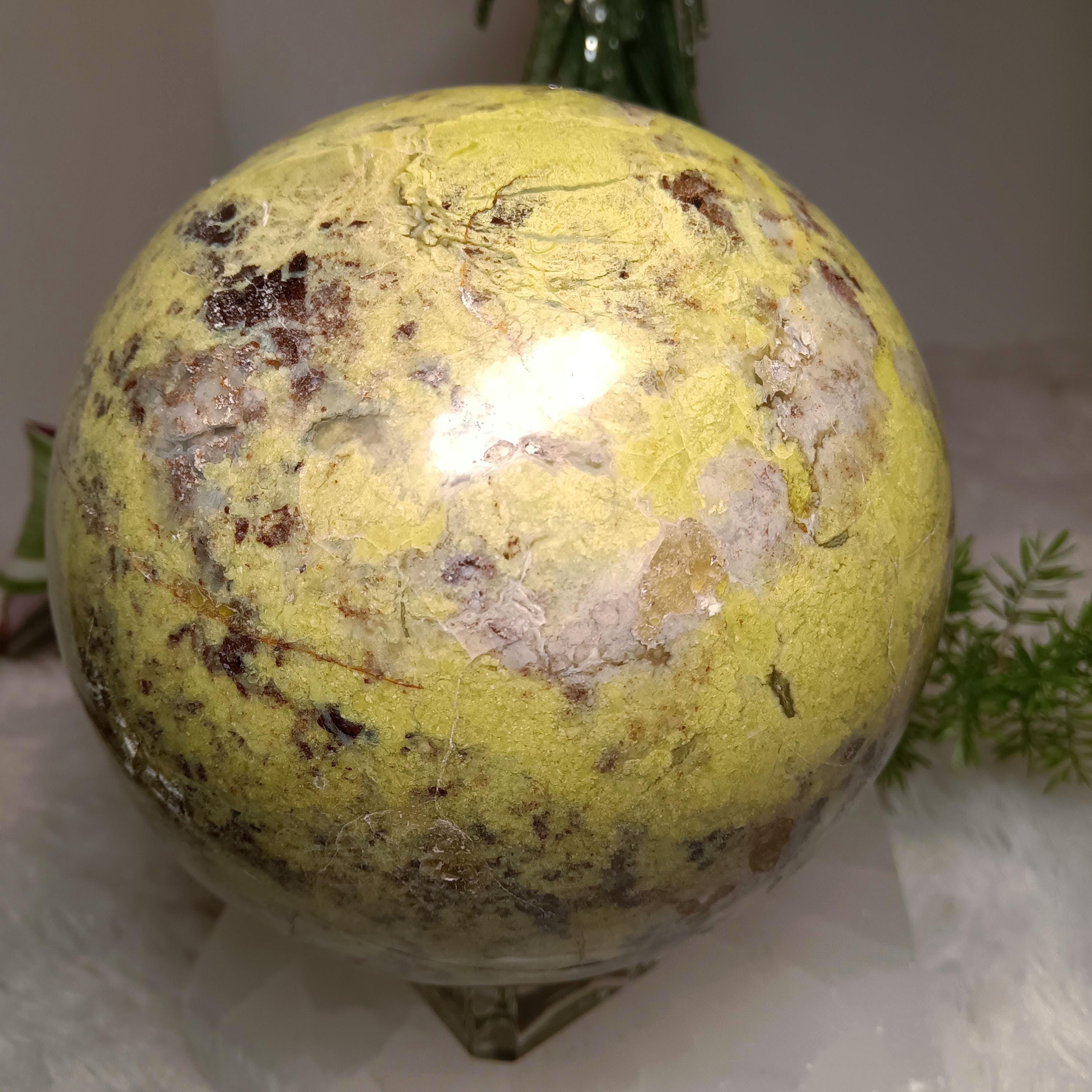 Green Opal Sphere With Shiny Hematite Inclusions:xlarge 3.9