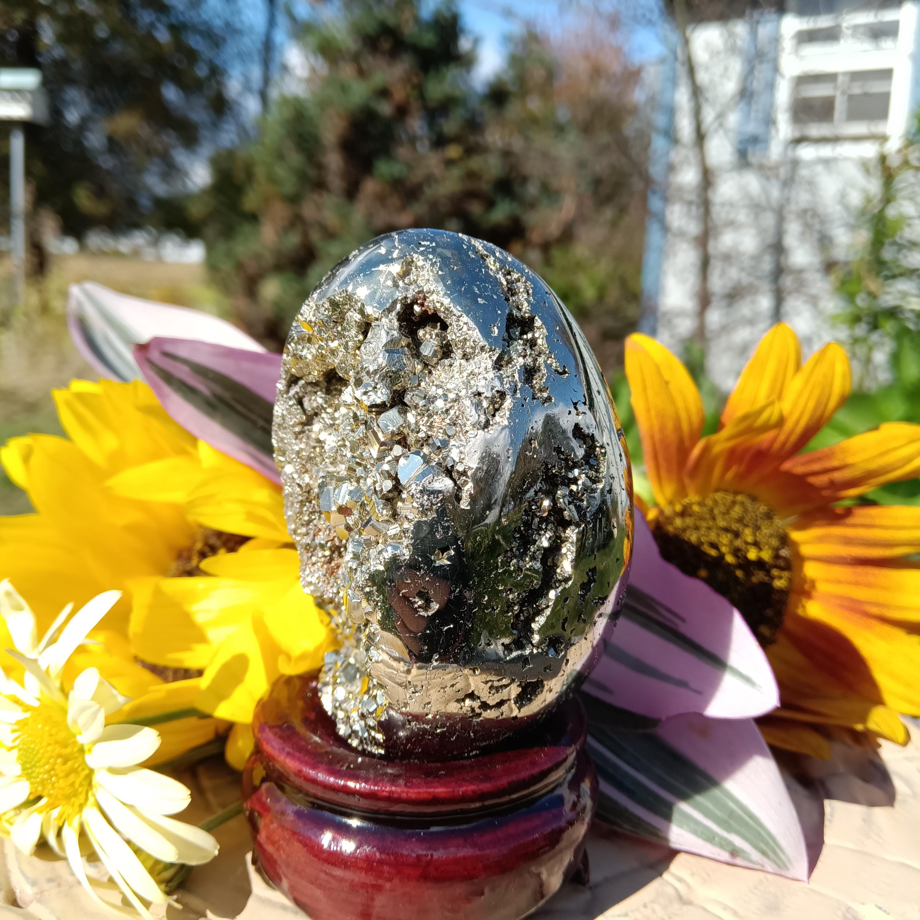 大型ペルー産パイライト スーパー ドゥルージー エッグ：2.5インチ