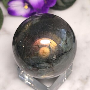 Labradorite Crystal Sphere; 2.4" Rainbow Sunset Flash