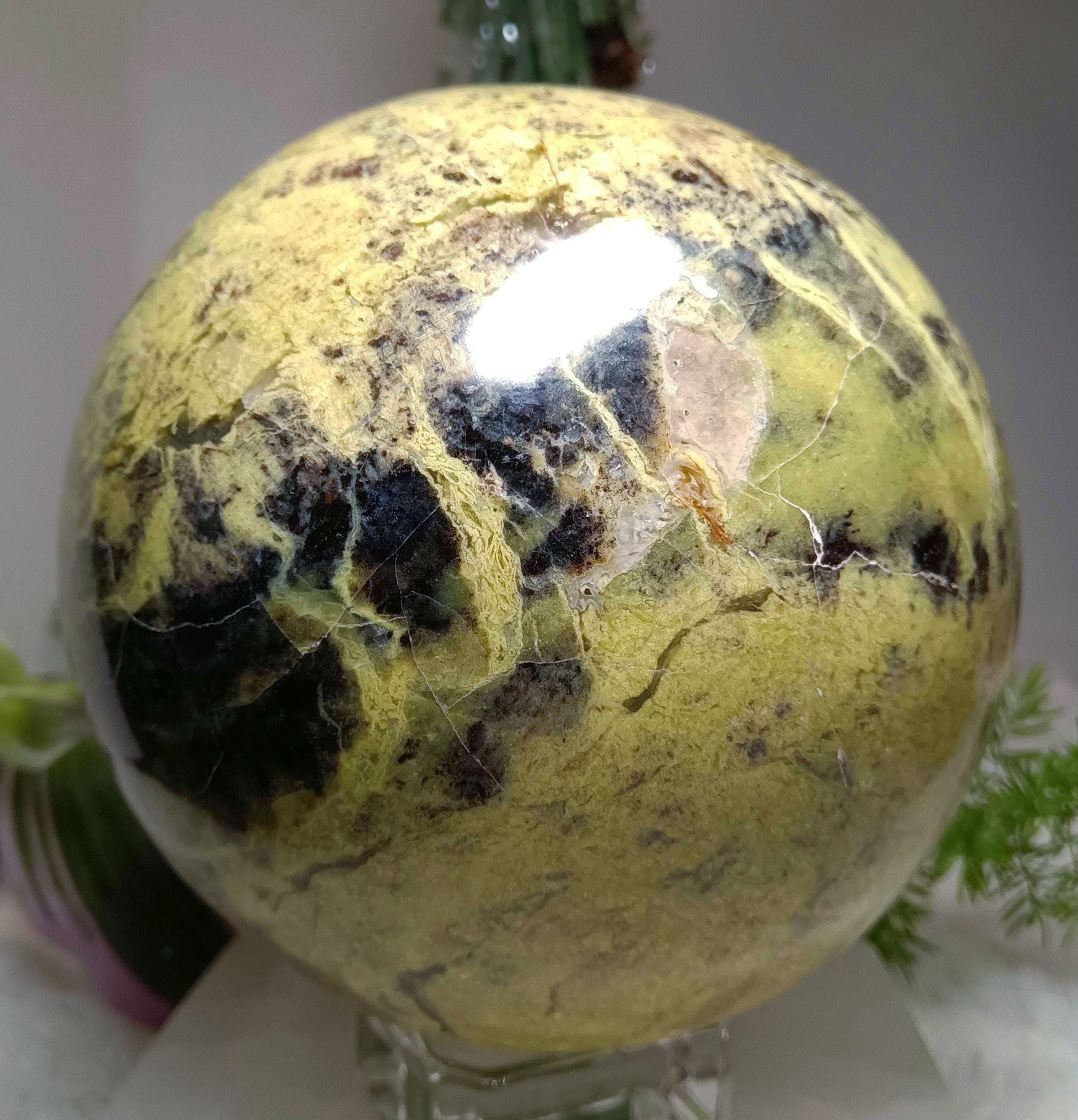 Green Opal Sphere With Shiny Hematite Inclusions:xlarge 3.9