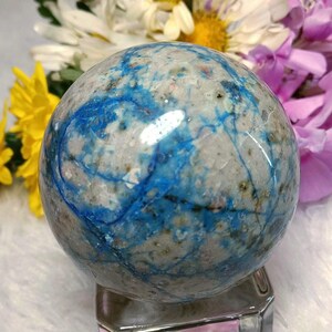 Striking Azurite, Chrysocolla, Malachite and Pyrite Sphere: rare 50mm(2")