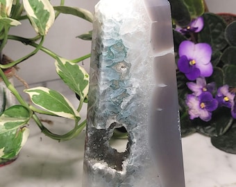 Amethyst Agate Druzy Tower: 7.25" Portal Obelisk, large size