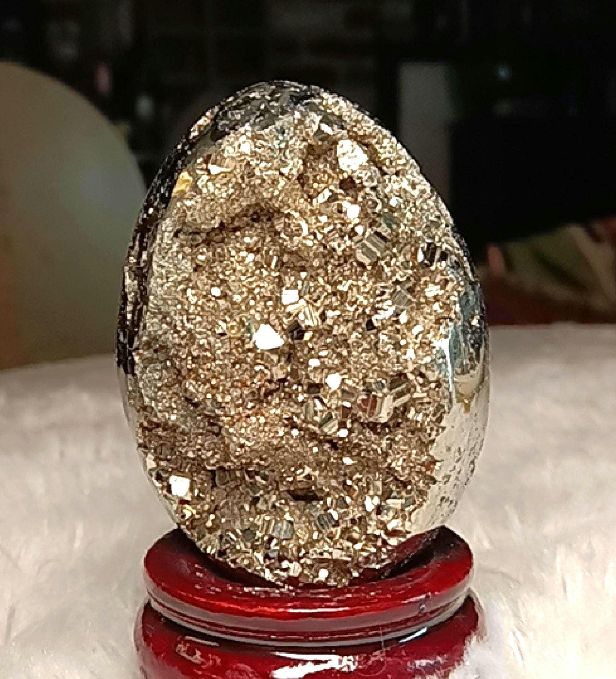 大型ペルー産パイライト スーパー ドゥルージー エッグ：2.5インチ