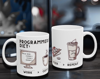 Mug programmer's Diet - Café, pizza, répétition - Cadeau pour la vie pour développeur