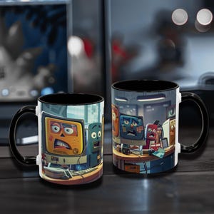 Funny Laptop Expressions Mug - Computer Cartoon - Tech Lover Gift