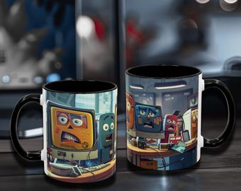 Zabawny kubek z laptopem - Komputerowa kreskówka - Prezent dla miłośnika technologii