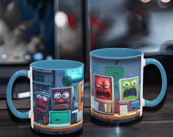 Taza con caras de portátil - Humor informático - Regalo para técnicos