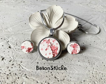 Betonschmuck, Schmuckset, Edelstahl, Ohrringe, Ohrstecker, silber, Beton Schmuck