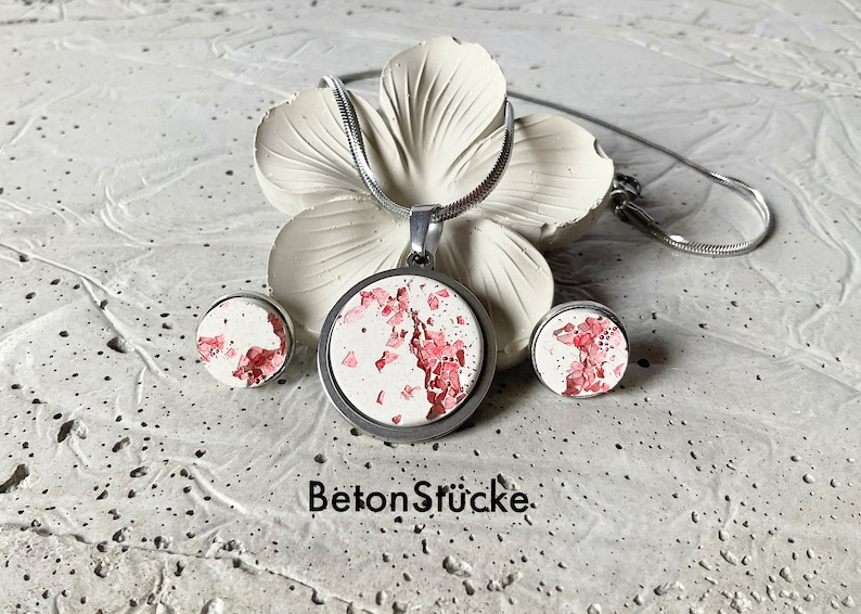 Betonschmuck, Schmuckset, Edelstahl, Ohrringe, Ohrstecker, silber, Beton Schmuck Bild 1