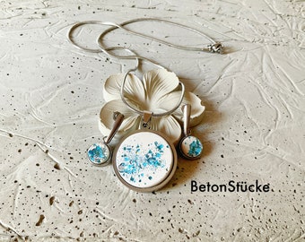 Betonschmuck, Schmuckset, Edelstahl, Ohrringe, Ohrstecker, silber, Beton Schmuck