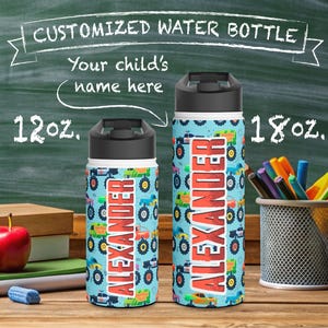 metal water bottle, insulated container, bpa-free steel, beverage container, sports bottle, unique gift for kids, Customizable Monster Truck