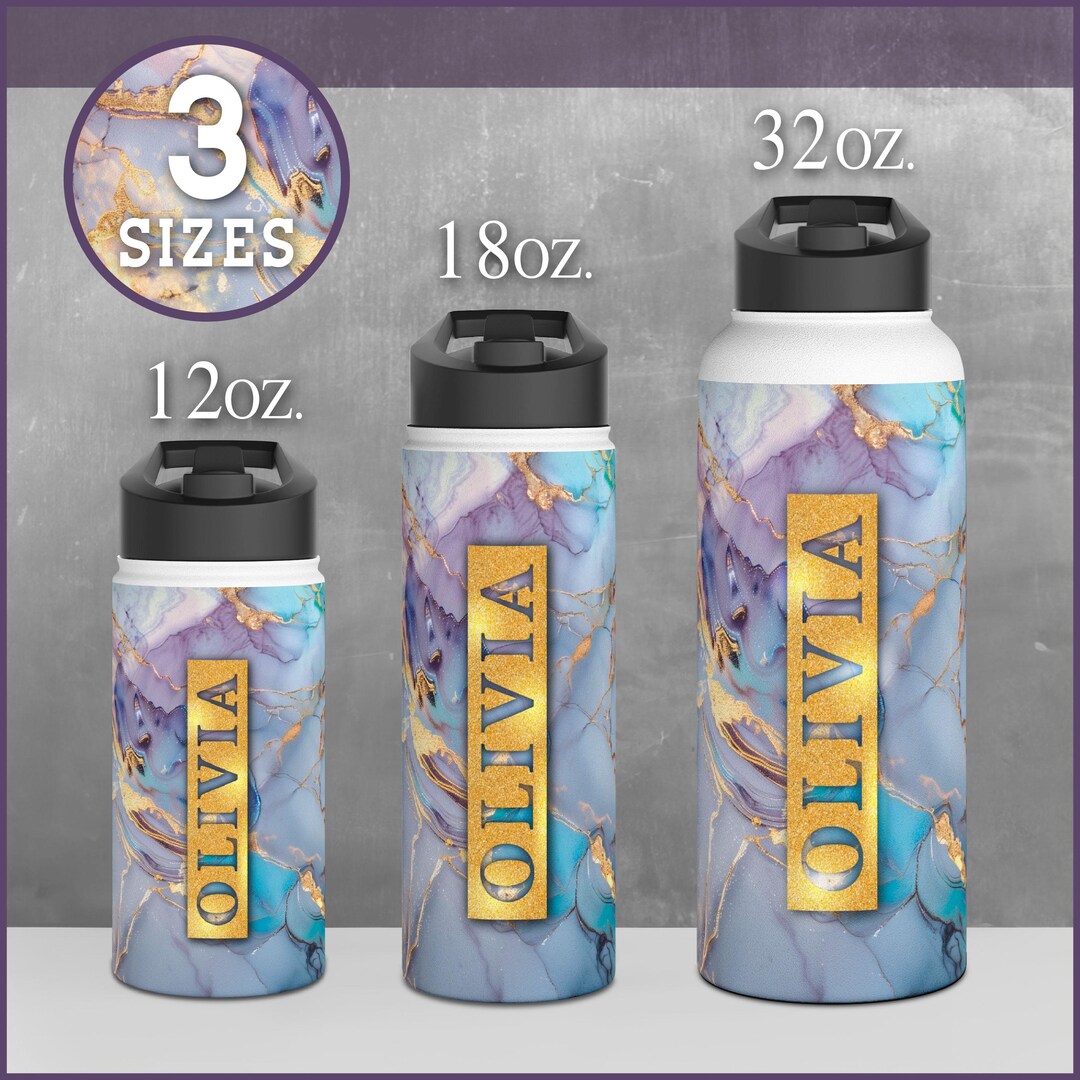 Marble Tumbler, Girls Custom Name, Stainless Steel Water Bottle, Purple ...
