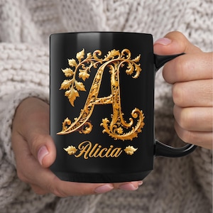 Custom Initial Mug, Personalized Letter Ceramic Coffee Mug, Coworker or Friend Gift