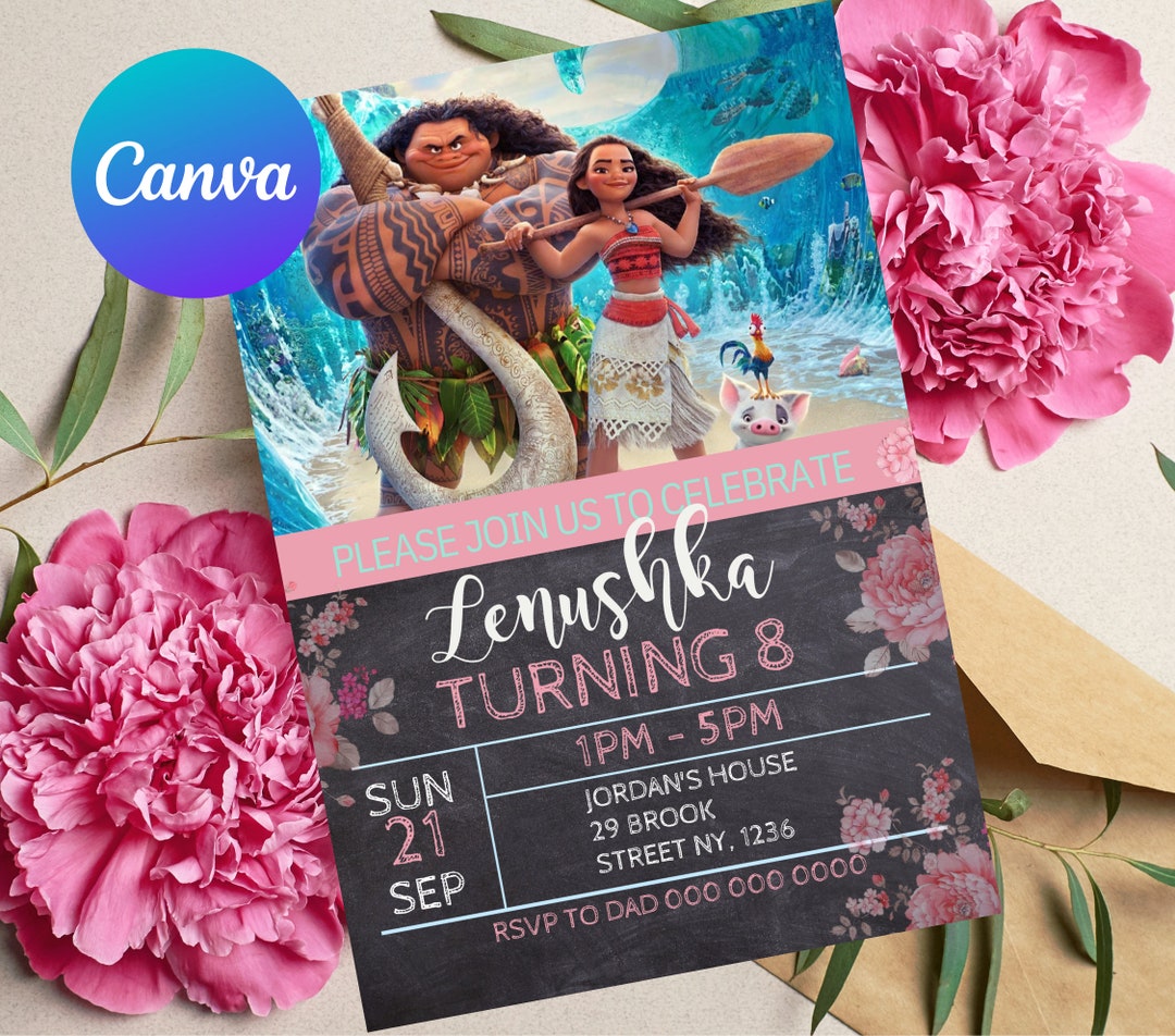 Editable Moana Birthday Invitation Template Printable Birthday Party Invitation Kids Party ...