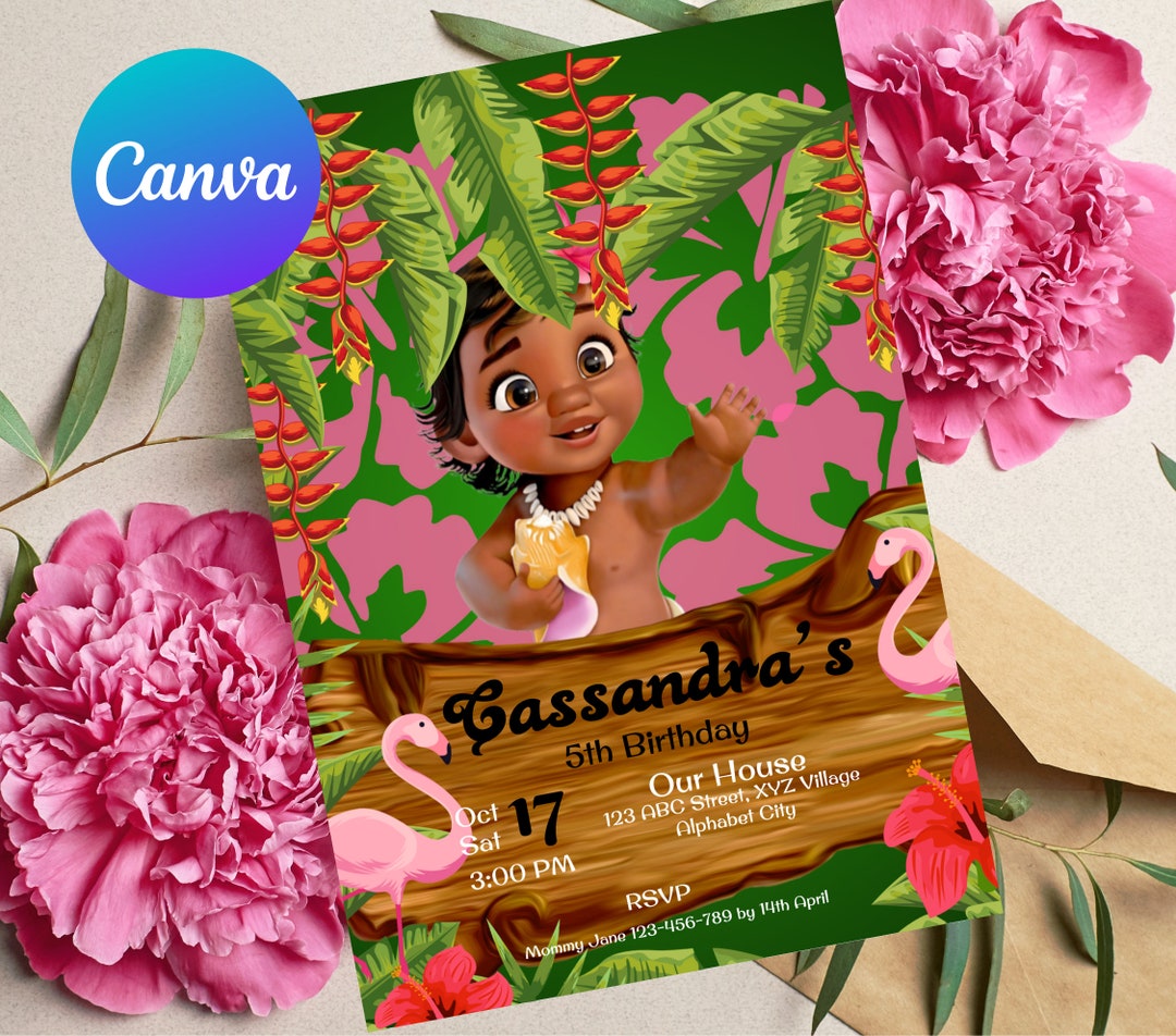 Editable Moana Birthday Invitation Template Printable Birthday Party Invitation Kids Party ...